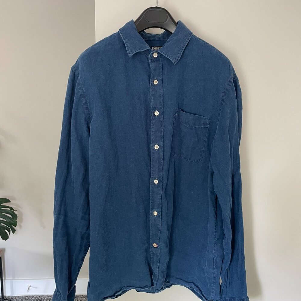 Faherty - Laguna Linen Shirt (Large) Blue - Picture 3 of 5